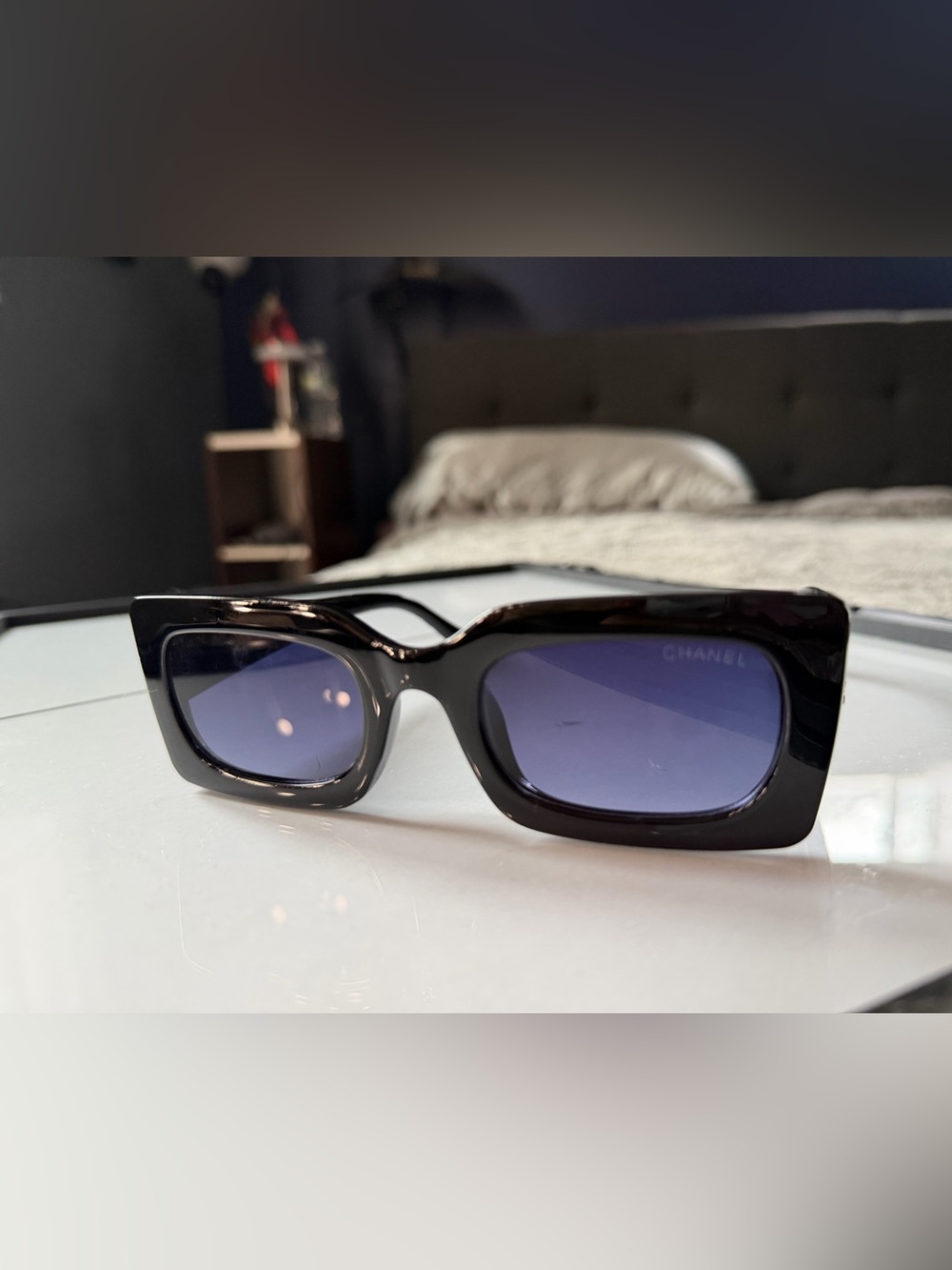 Black Frame Sunglasses with Blue Gradient Lenses